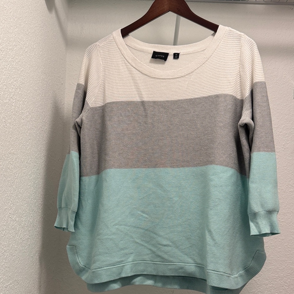 Cyrus Women's Cream, Gray, and Light Blue Sweater